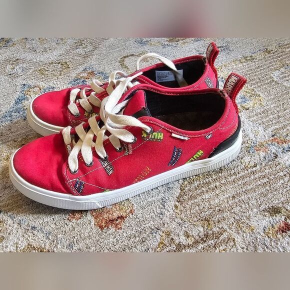 Toms Shoes - Toms Marvel Tennis Shoes Sz 6.5. Red With Black Leather Details